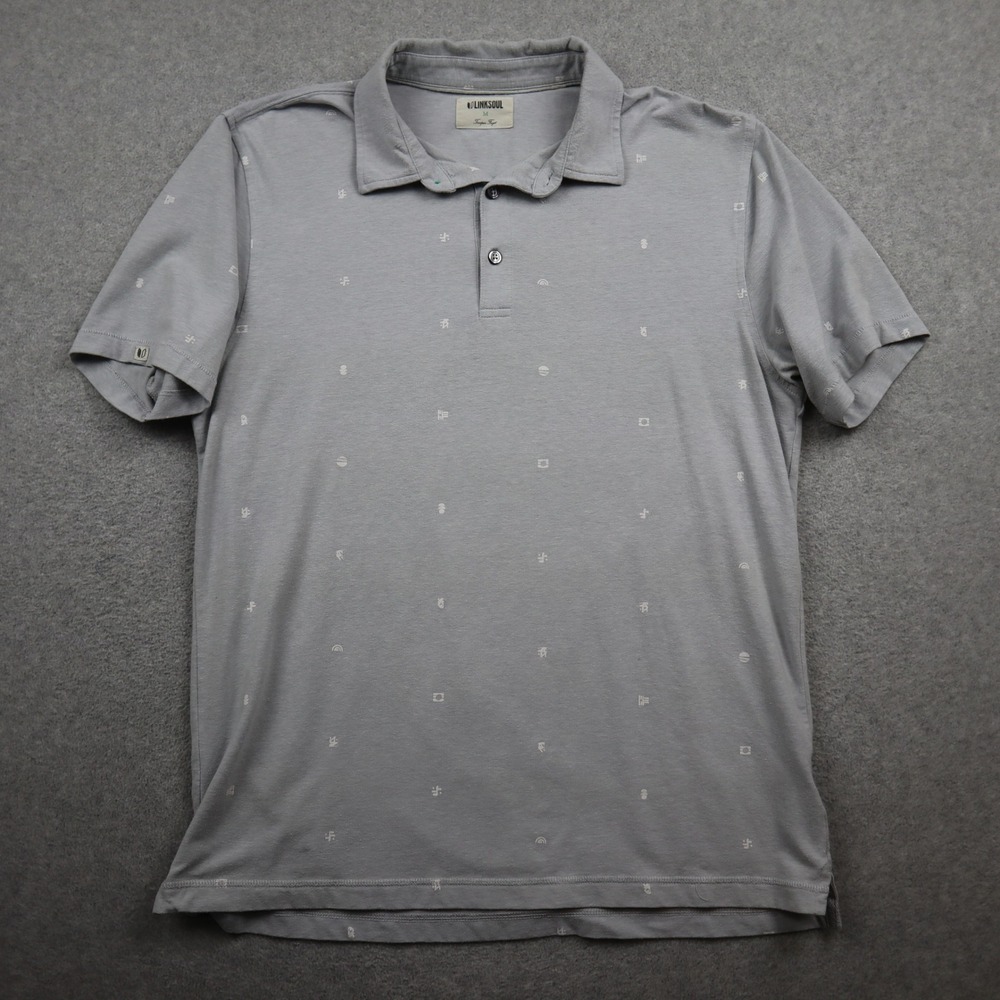 Linksoul Polo Shirt Mens Medium Grey Geometric Casual Short Sleeve Golf Top